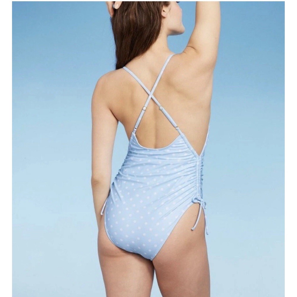 Wild Fable One Piece Swimsuit Baby Blue Polka Dot Side-Cinch Cheeky Size XS NWOT